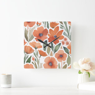 Terracotta Wildflower Rustiek Boho Wall Accent Vierkante Klok