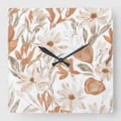 Terracotta Wildflower Rustiek Boho Wall Accent Vierkante Klok (Voorkant)