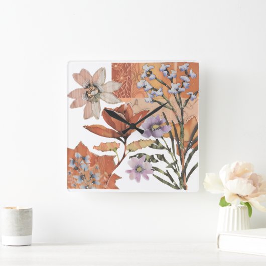 Terracotta Wildflower Rustiek Boho Wall Accent Vierkante Klok (Huis)