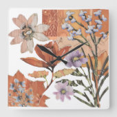 Terracotta Wildflower Rustiek Boho Wall Accent Vierkante Klok (Voorkant)