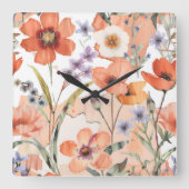 Terracotta Wildflower Rustiek Boho Wall Accent Vierkante Klok (Voorkant)
