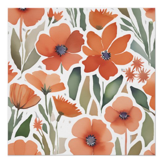 Terracotta Wildflower Rustieke Boho Wall Art Perfect Poster (Voorkant)