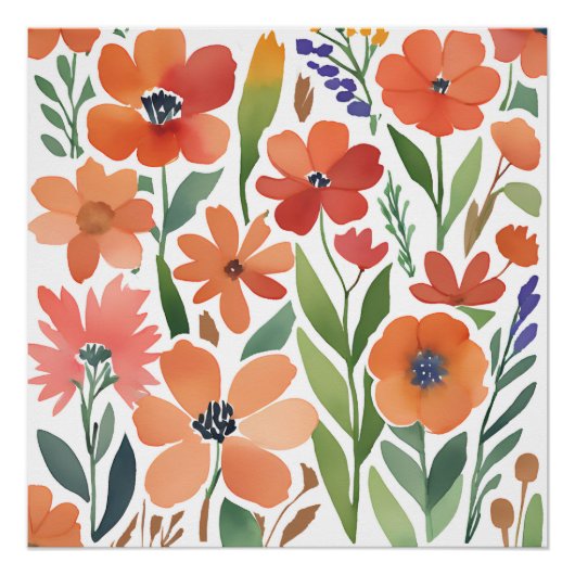 Terracotta Wildflower Rustieke Boho Wall Art Perfect Poster (Voorkant)