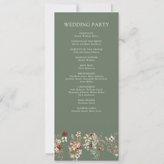 Terracotta Wildflower Sage Green Wedding Programma (Achterkant)