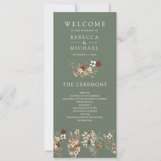 Terracotta Wildflower Sage Green Wedding Programma (Voorkant)
