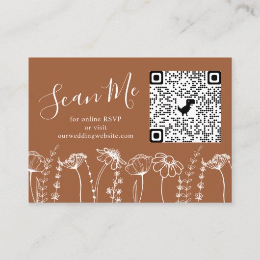 Terracotta Wildflower Schets Online RSVP QR Code Informatiekaartje (Voorkant)