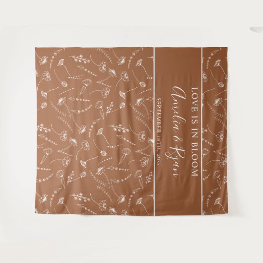 Terracotta Wildflower Sketch Wedding Backdrop Wandkleed (Voorkant (horizontaal))