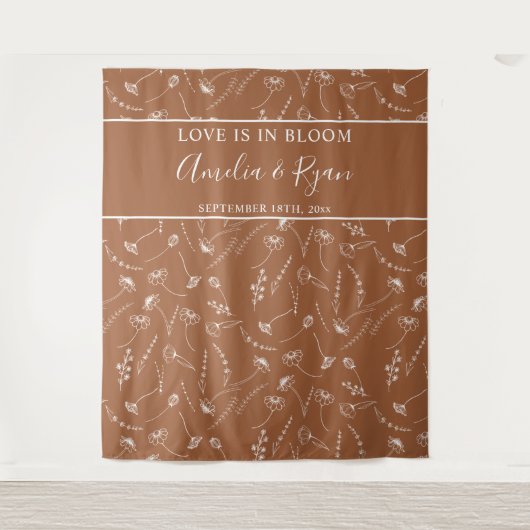 Terracotta Wildflower Sketch Wedding Backdrop Wandkleed (Voorkant)