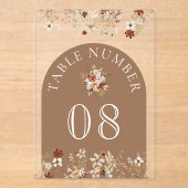 Terracotta Wildflower Tan Acrylic Table Number Acryl Uitnodigingen (Voorkant)