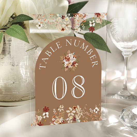 Terracotta Wildflower Tan Acrylic Table Number Acryl Uitnodigingen