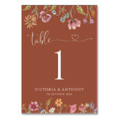 Terracotta Wildflower Trouwtafel Nummers Kaart (Voorkant)