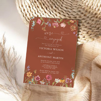 Terracotta Wildflower Verlovingsfeest Uitnodiging