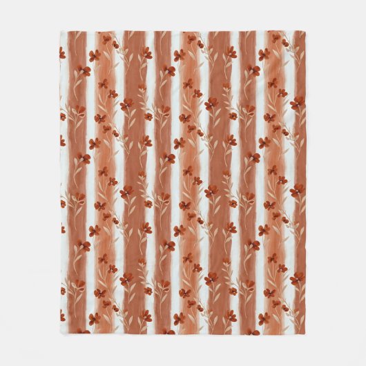 Terracotta Wildflower Vertical Stripe Boho Pattern Fleece Deken (Voorkant)