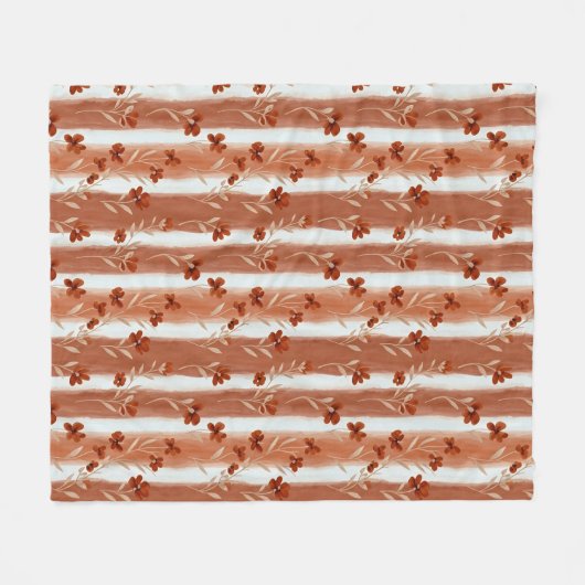 Terracotta Wildflower Vertical Stripe Boho Pattern Fleece Deken (Voorkant (Horizontaal))