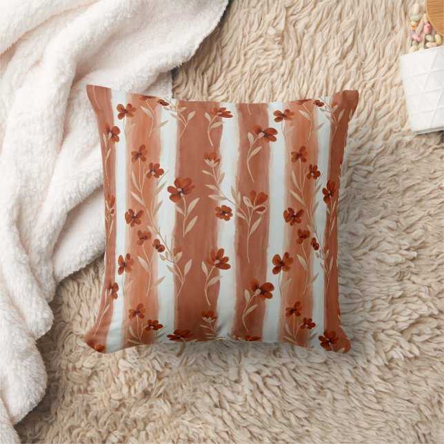 Terracotta Wildflower Vertical Stripe Boho Pattern Kussen (Deken)