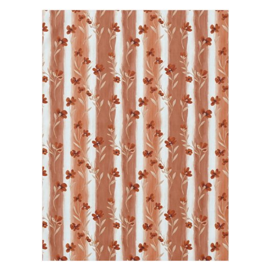Terracotta Wildflower Vertical Stripe Boho Pattern Tafelkleed (Voorkant)
