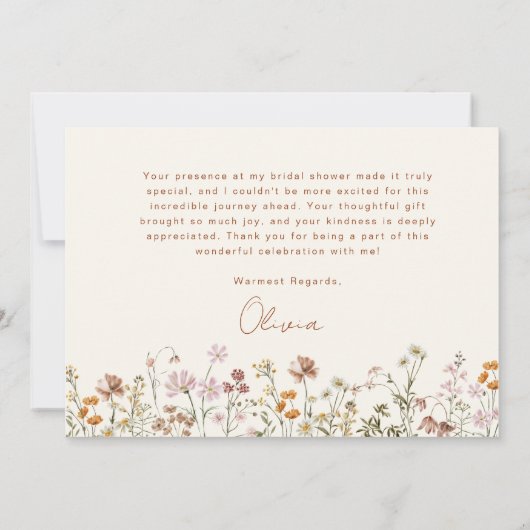 Terracotta Wildflower Vrijgezellenfeest Bedankkaart (Achterkant)