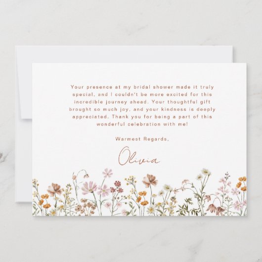 Terracotta Wildflower Vrijgezellenfeest Bedankkaart (Achterkant)