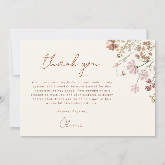 Terracotta Wildflower Vrijgezellenfeest Hartelijk  Bedankkaart (Voorkant)