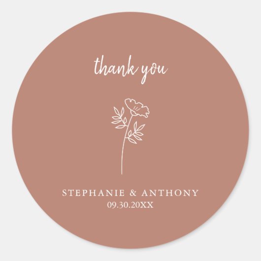 Terracotta Wildflower Wedding Bedankt Ronde Sticker (Voorkant)