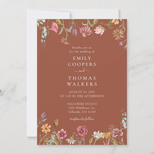 Terracotta Wildflower Wedding Invitation Kaart (Voorkant)