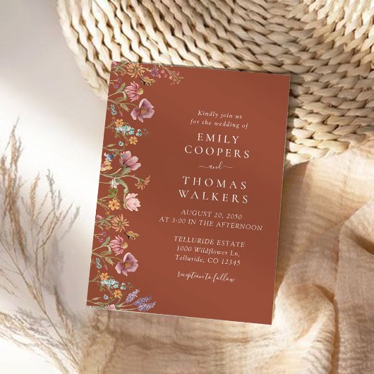 Terracotta Wildflower Wedding Invitation Save The Date