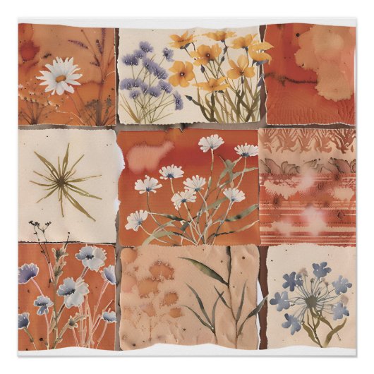 Terracotta-wildflowerpatchwork rustieke boho-lente perfect poster (Voorkant)