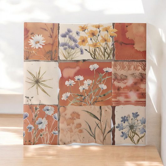 Terracotta-wildflowerpatchwork rustieke boho-lente tegeltje