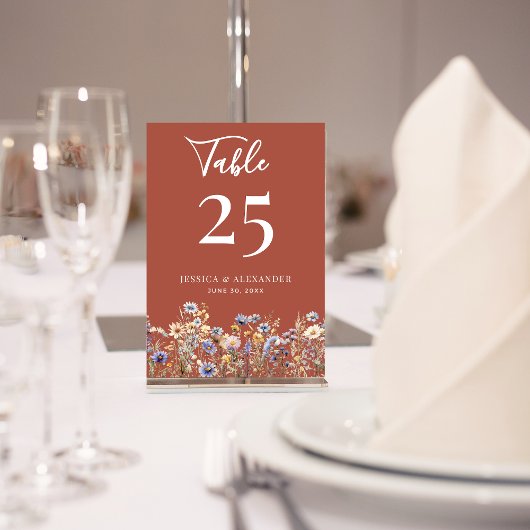 Terracotta Wildflowers Elegant Script Wedding Kaart