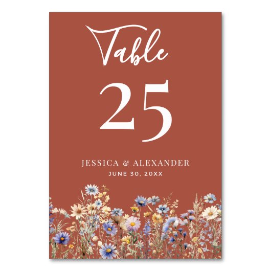 Terracotta Wildflowers Elegant Script Wedding Kaart (Voorkant)