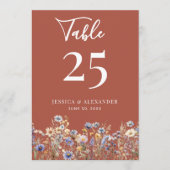 Terracotta Wildflowers Wedding 5x7 Tafelnummer (Voorkant)