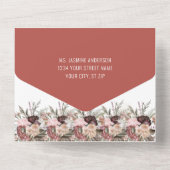 Terracotta Winter White Blush Pink Floral Wedding All In One Uitnodiging (Achterkant)
