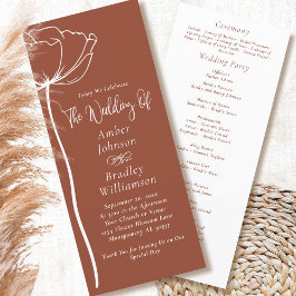 Terracotta Wit Bloemen Modern Herfst Bruiloft Programmakaart