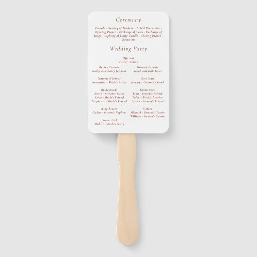 Terracotta Wit Bold Rustiek Modern Floral Programm Handwaaier (Achterkant)