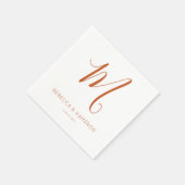 Terracotta & Wit Eenvoudig Elegant Monogram Huweli Servet (Hoek)