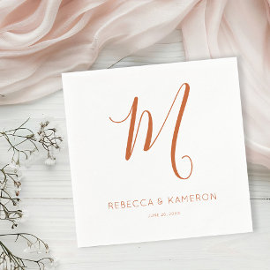 Terracotta & Wit Eenvoudig Elegant Monogram Huweli Servet