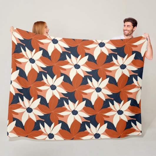 Terracotta witte bloem elegant fleece deken (In situ)