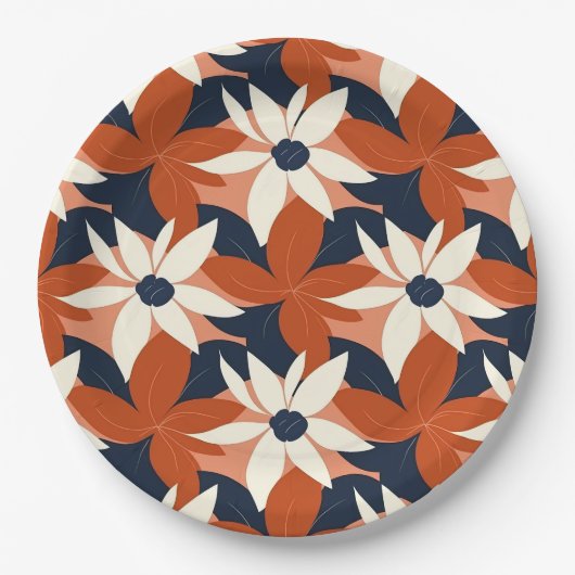 Terracotta witte bloem elegant papieren bordje (Voorkant)