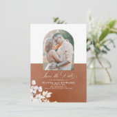 Terracotta Witte Bloemen Boho Bewaar de Datum Foto Save The Date (Staand voorkant)