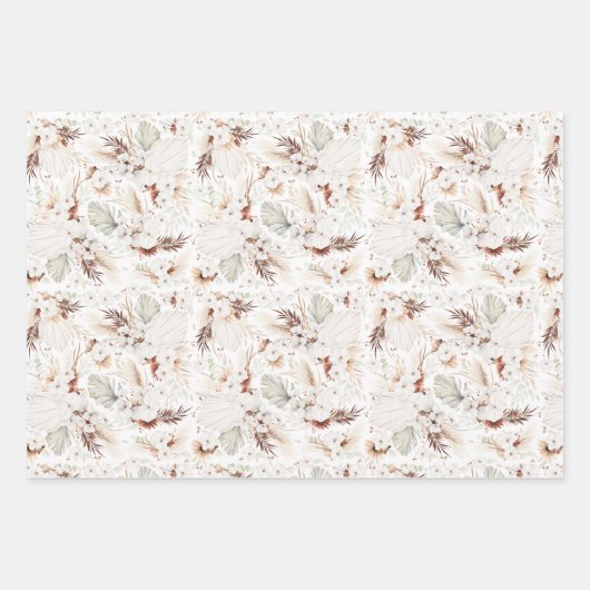 Terracotta Witte Bloemen Botanische Boho Elegant Inpakpapier Vel (Voorkant 2)