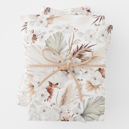 Terracotta Witte Bloemen Botanische Boho Elegant Inpakpapier Vel (In situ)