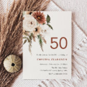 Terracotta & Witte Boho Bloemen 50ste Verjaardagsf Kaart