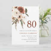 Terracotta & Witte Boho Bloemen 80ste Verjaardagsf Kaart (Staand voorkant)