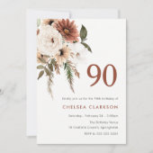 Terracotta & Witte Boho Bloemen 90ste Verjaardagsf Kaart (Voorkant)