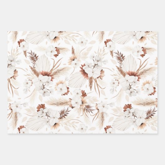 Terracotta Witte en Ivoren Bloemen Boho Botanisch Inpakpapier Vel (Voorkant)