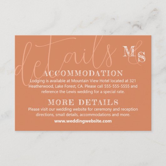 Terracotta Witte Kalligrafie Bruiloft RSVP Kaart (Voorkant)