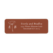Terracotta Witte Monogram Bloemaccent Adres Etiket (Voorkant)
