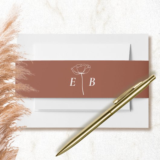 Terracotta witte monogram bloemenaccent Initiaal Uitnodigingen Wikkel