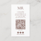 Terracotta & Witte Monogram QR Code Sociale Media Visitekaartje (Achterkant)