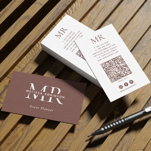 Terracotta & Witte Monogram QR Code Sociale Media Visitekaartje